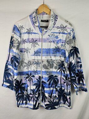 Knit Chic Lifestyle Women's Top Size XL Blue Tropical 3/4 Sleeve Shirt Jacket